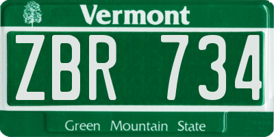 VT license plate ZBR734