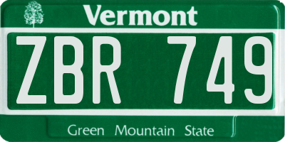 VT license plate ZBR749