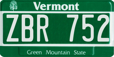 VT license plate ZBR752