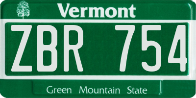 VT license plate ZBR754