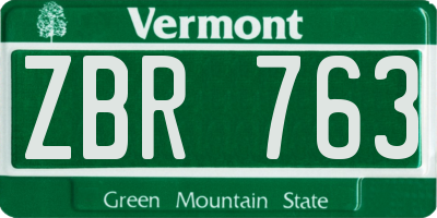 VT license plate ZBR763