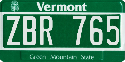 VT license plate ZBR765