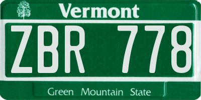 VT license plate ZBR778
