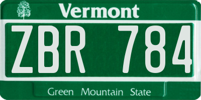 VT license plate ZBR784