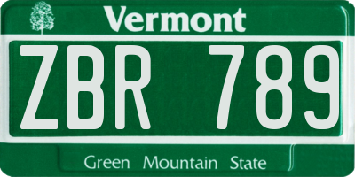 VT license plate ZBR789