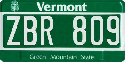 VT license plate ZBR809