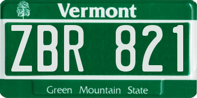 VT license plate ZBR821