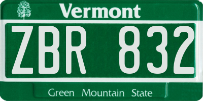 VT license plate ZBR832