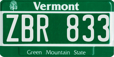 VT license plate ZBR833