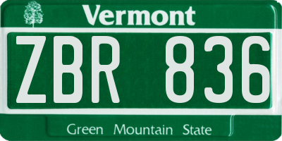 VT license plate ZBR836