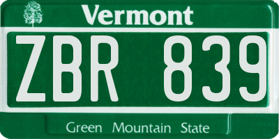 VT license plate ZBR839