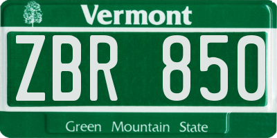 VT license plate ZBR850