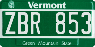 VT license plate ZBR853