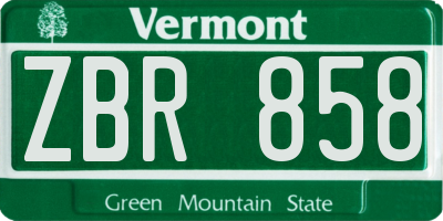 VT license plate ZBR858