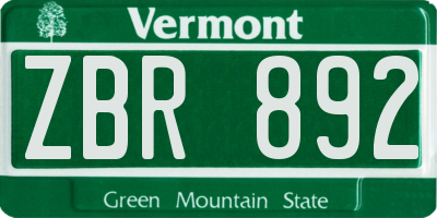 VT license plate ZBR892