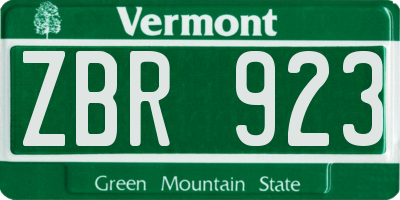 VT license plate ZBR923