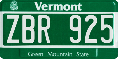 VT license plate ZBR925