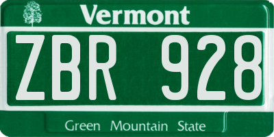 VT license plate ZBR928