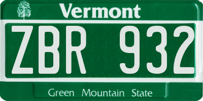 VT license plate ZBR932