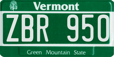 VT license plate ZBR950