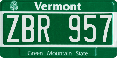 VT license plate ZBR957