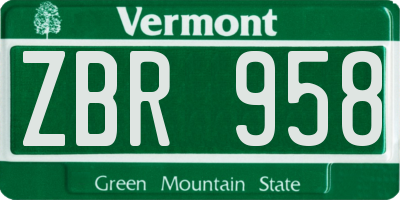 VT license plate ZBR958