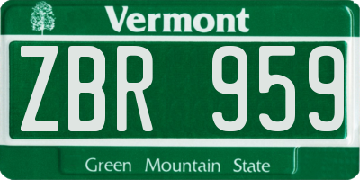 VT license plate ZBR959