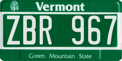 VT license plate ZBR967