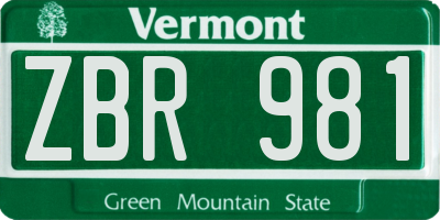 VT license plate ZBR981