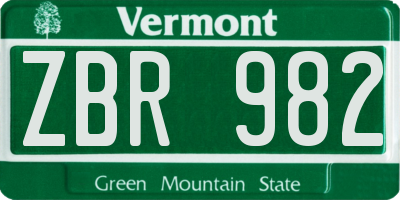 VT license plate ZBR982