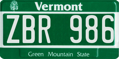 VT license plate ZBR986