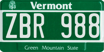 VT license plate ZBR988