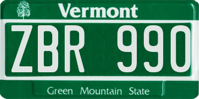 VT license plate ZBR990
