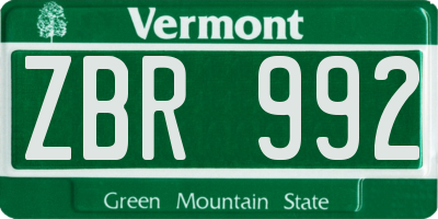 VT license plate ZBR992