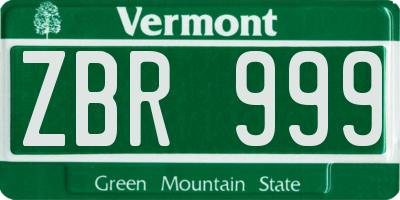 VT license plate ZBR999
