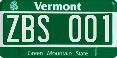 VT license plate ZBS001