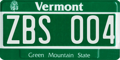 VT license plate ZBS004