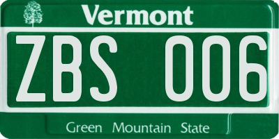 VT license plate ZBS006