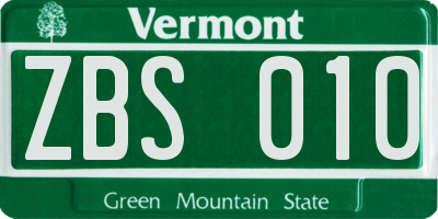 VT license plate ZBS010