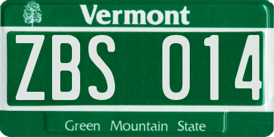VT license plate ZBS014