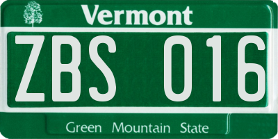 VT license plate ZBS016