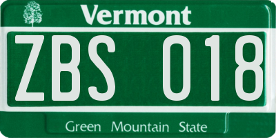 VT license plate ZBS018