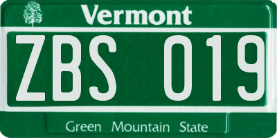 VT license plate ZBS019