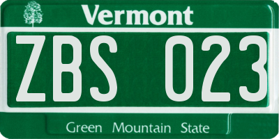 VT license plate ZBS023
