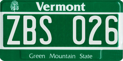 VT license plate ZBS026