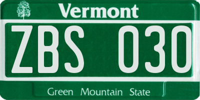VT license plate ZBS030