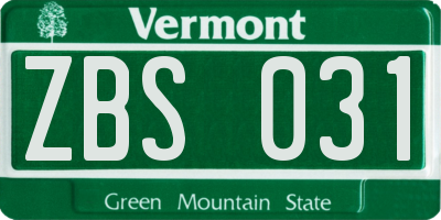 VT license plate ZBS031