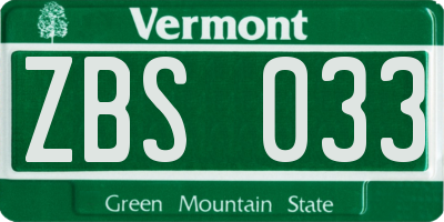 VT license plate ZBS033