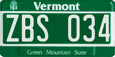 VT license plate ZBS034