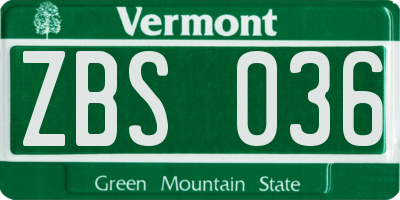VT license plate ZBS036
